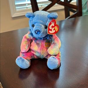 Ty Beanie Babies Blue and Rainbow Bear